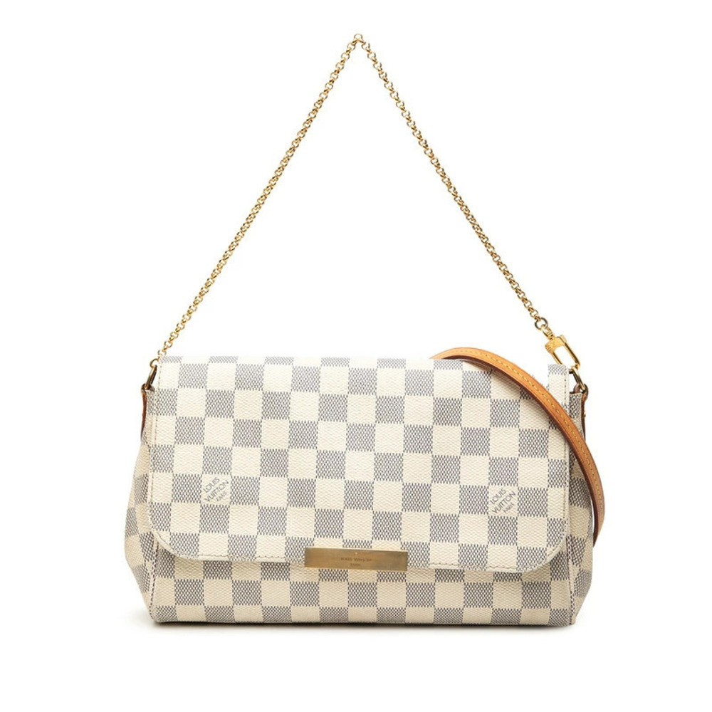 Louis Vuitton Damier Azur White Favorite Chain 2way Shoulder Bag White Leather